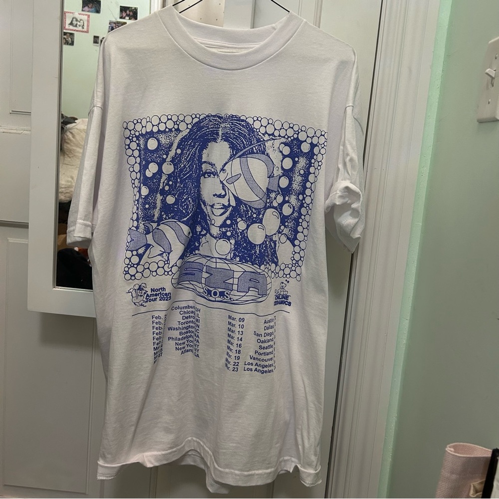 SZA Tour Oversized Blue White Tee Shirt